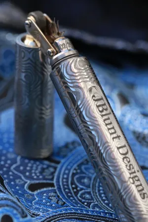 Wind proof trench lighter fluid filled damasteel damascus lighter