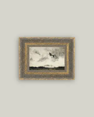 Witch Flying Through The Night Framed Antique Art