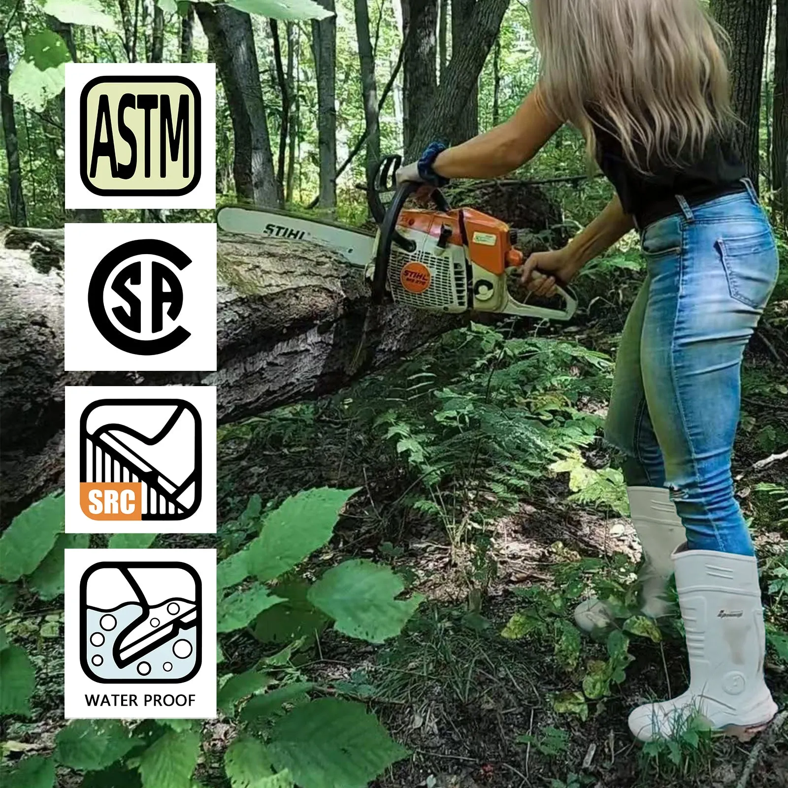 Women's CSA Approved Safety Boots - Waterproof PU Steel Toe Rubber Boots ASTM F2413-18 Acid & Oil Resistant-Pink