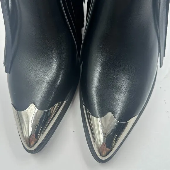 Womens Size 9 Faux Leather Fringe Black Western Ankle Mid Calf Cowboy Boots
