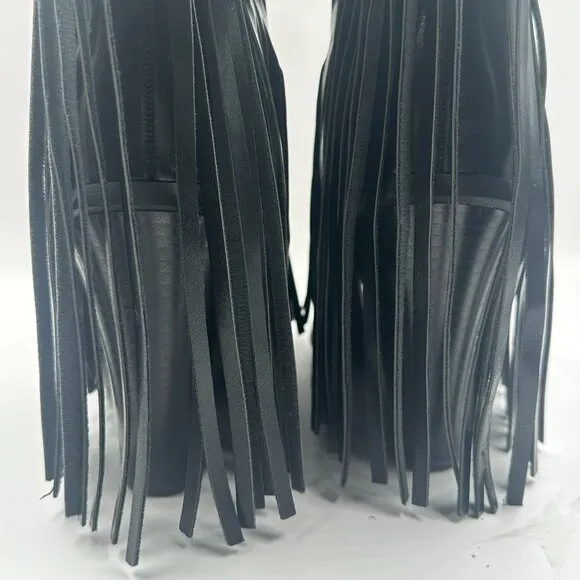 Womens Size 9 Faux Leather Fringe Black Western Ankle Mid Calf Cowboy Boots